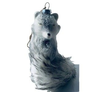 Pottery Barn Arctic Fox Mercury Glass Christmas Ornament White Faux Fur Woodland